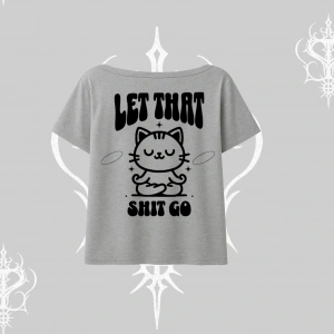 Meditasyon Yapan Kedi Baskılı Kayık Yaka Tshirt