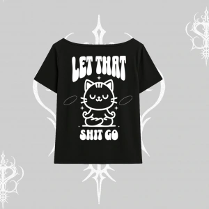 Meditasyon Yapan Kedi Baskılı Kayık Yaka Tshirt