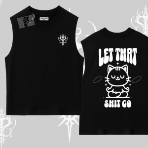 Meditasyon Yapan Kedi Baskılı Kolsuz Tshirt