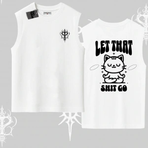 Meditasyon Yapan Kedi Baskılı Kolsuz Tshirt