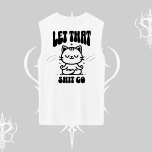 Meditasyon Yapan Kedi Baskılı Kolsuz Tshirt