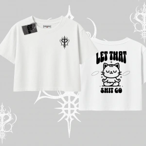 Meditasyon Yapan Kedi Baskılı Oversize Crop Tshirt