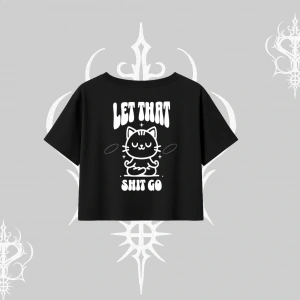 Meditasyon Yapan Kedi Baskılı Oversize Crop Tshirt