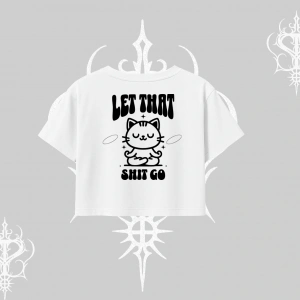 Meditasyon Yapan Kedi Baskılı Oversize Crop Tshirt