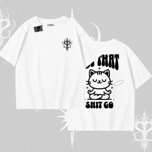 Meditasyon Yapan Kedi Baskılı Oversize Tshirt