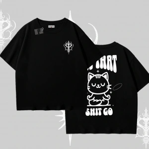 Meditasyon Yapan Kedi Baskılı Oversize Tshirt