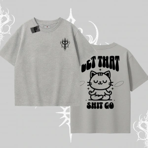 Meditasyon Yapan Kedi Baskılı Oversize Tshirt