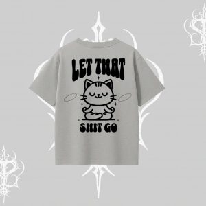 Meditasyon Yapan Kedi Baskılı Oversize Tshirt