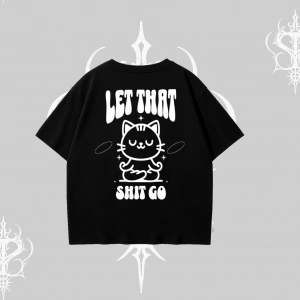 Meditasyon Yapan Kedi Baskılı Oversize Tshirt