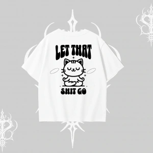 Meditasyon Yapan Kedi Baskılı Oversize Tshirt