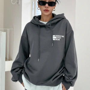 Mektup Grafik Damla Omuz İpli Kapüşonlu Üst Gri