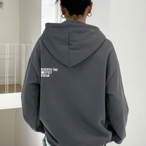 Mektup Grafik Damla Omuz İpli Kapüşonlu Üst Gri