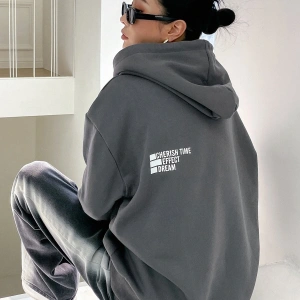 Mektup Grafik Damla Omuz İpli Kapüşonlu Üst Gri