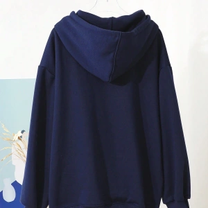 Mektup Grafik Damla Omuz Kanguru Cep İpli Hoodie Tee Olmadan MAVİRENK