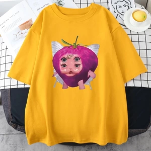 Melanie Martinez çilek sevimli grafik T shirt yeni erkek kadıns Kawaii gevşek giysiler kısa