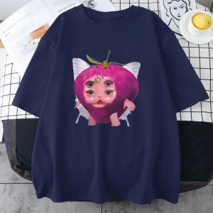 Melanie Martinez çilek sevimli grafik T shirt yeni erkek kadıns Kawaii gevşek giysiler kısa