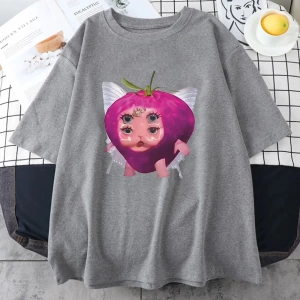 Melanie Martinez çilek sevimli grafik T shirt yeni erkek kadıns Kawaii gevşek giysiler kısa