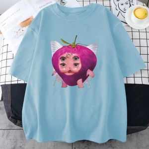 Melanie Martinez çilek sevimli grafik T shirt yeni erkek kadıns Kawaii gevşek giysiler kısa