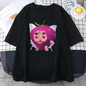 Melanie Martinez çilek sevimli grafik T shirt yeni erkek kadıns Kawaii gevşek giysiler kısa