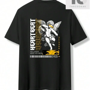 Melek ve Harf Baskılı Erkek Tişört