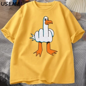 Mens komik tişört kaba martı grafik Tee rahat pamuk kısa kollu O boyun T Shirt Streetwear mod