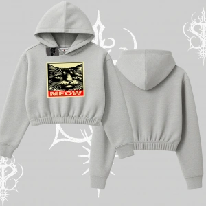 Meow Yazılı Kedi Portre Baskılı Kolsuz Tshirt