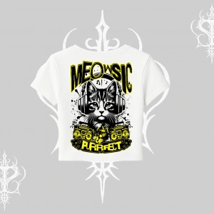 Meowsic Purrfect Kedi Arka Baskılı Babby Tee Tshirt