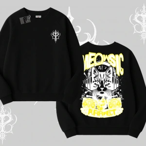 Meowsic Purrfect Kedi Arka Baskılı Biskilet Sweatshirt