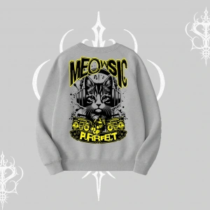 Meowsic Purrfect Kedi Arka Baskılı Biskilet Sweatshirt