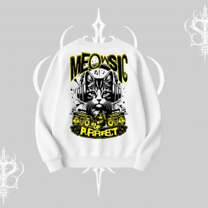 Meowsic Purrfect Kedi Arka Baskılı Biskilet Sweatshirt