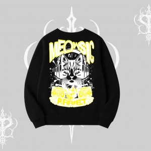 Meowsic Purrfect Kedi Arka Baskılı Biskilet Sweatshirt