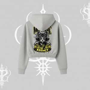 Meowsic Purrfect Kedi Arka Baskılı Kapşonlu Crop Sweatshirt