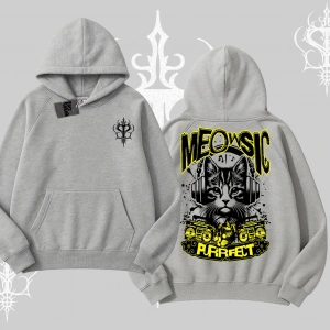Meowsic Purrfect Kedi Arka Baskılı Kapşonlu Sweatshirt