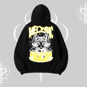 Meowsic Purrfect Kedi Arka Baskılı Kapşonlu Sweatshirt