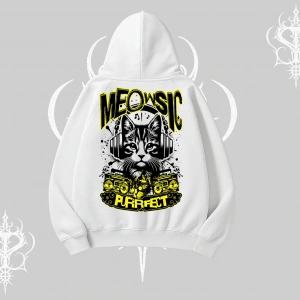 Meowsic Purrfect Kedi Arka Baskılı Kapşonlu Sweatshirt