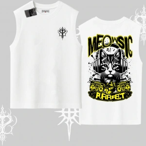 Meowsic Purrfect Kedi Arka Baskılı Kolsuz Tshirt