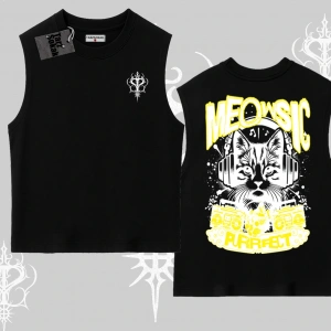 Meowsic Purrfect Kedi Arka Baskılı Kolsuz Tshirt