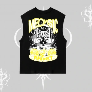 Meowsic Purrfect Kedi Arka Baskılı Kolsuz Tshirt