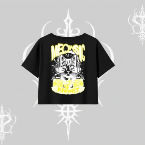 Meowsic Purrfect Kedi Arka Baskılı Oversize Crop Tshirt