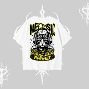 Meowsic Purrfect Kedi Arka Baskılı Oversize Tshirt