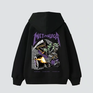 Metallica Mor Sırt Baskılı Beyaz Oversize Kapüşonlu