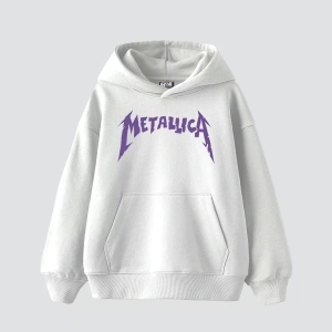 Metallica Mor Sırt Baskılı Beyaz Oversize Kapüşonlu