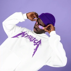 Metallica Mor Sırt Baskılı Beyaz Oversize Kapüşonlu