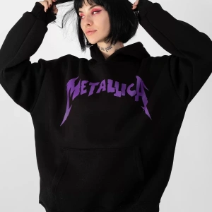 Metallica Mor Sırt Baskılı Beyaz Oversize Kapüşonlu