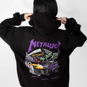 Metallica Mor Sırt Baskılı Beyaz Oversize Kapüşonlu