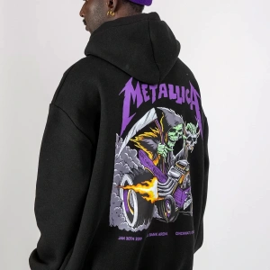 Metallica Mor Sırt Baskılı Beyaz Oversize Kapüşonlu