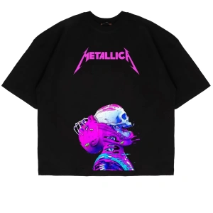 Metallica Neon Pembe Baskılı Beyaz Unisex Oversize