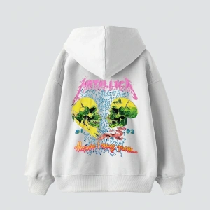Metallica Skull Baskılı Oversize Unisex Premium Beyaz