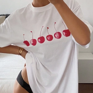 Meyve Desenli Baskılı Bol Kesim Kısa Kollu Rahat Tatil Yaz Üst Tişört Kadınlar İçin