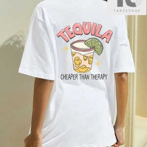 Meyve Suyu Ve Harf Grafikli Düşük Omuz Oversize Tişört